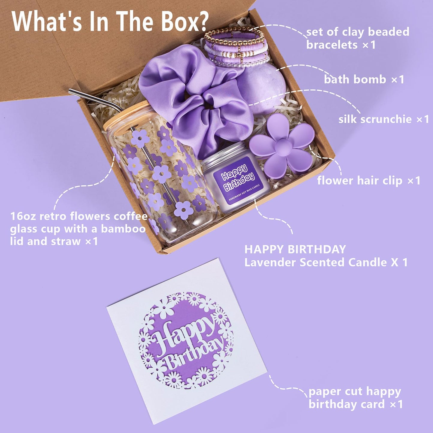 JTEWB Birthday Gifts For Women, Teen Girl, Her, Happy Birthday Gift Box For Girl, Women, Sister, Daughter, Friends, Cute Daisy Aesthetic Glass Cups Gift Set 7pcs