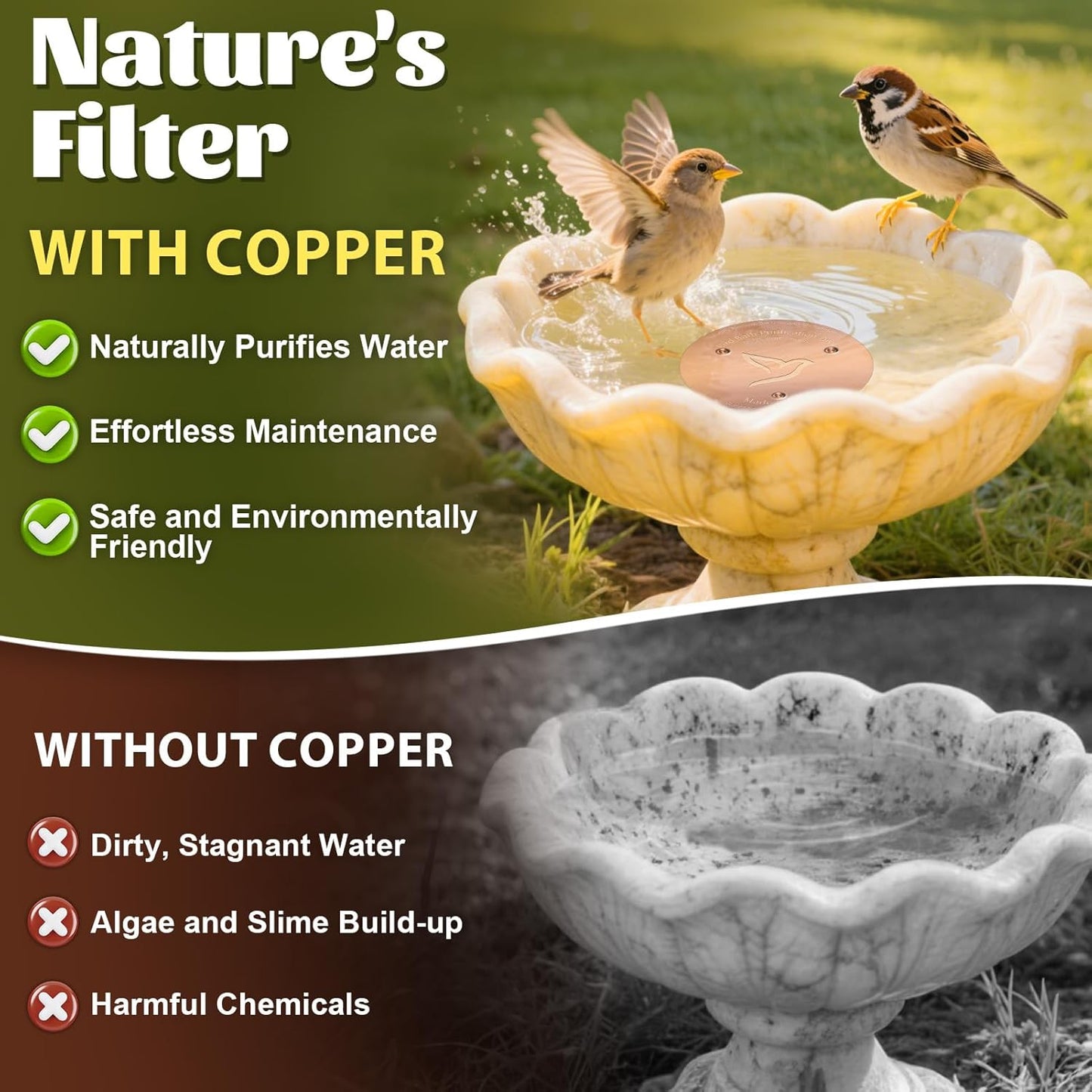 Skiennix Bird Bath Copper Disk - 1mm Thick Reinforced 99.99% Pure Copper | Durable Outdoor Accessory