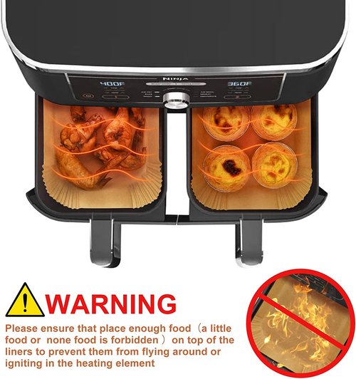 100 Pcs Ninja Air Fryer Liners Disposable, Non-Stick Parchment Paper for Ninja DZ201, DZ401, DZ550 & Compatible with Cosori, Chefman, Dual Air Fryers