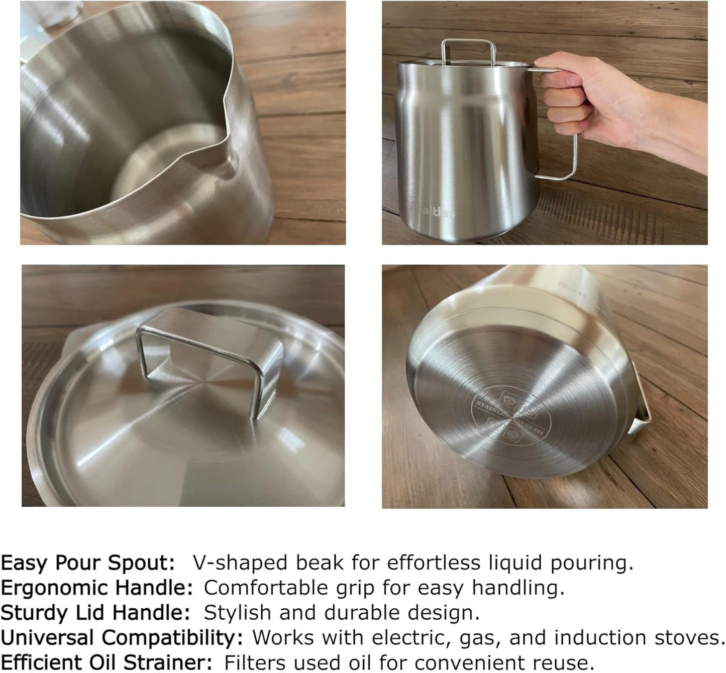 Saltlas 304 Stainless Steel Deep Fryer Pot - Double Bottom Design for Even Heating | 2L Capacity