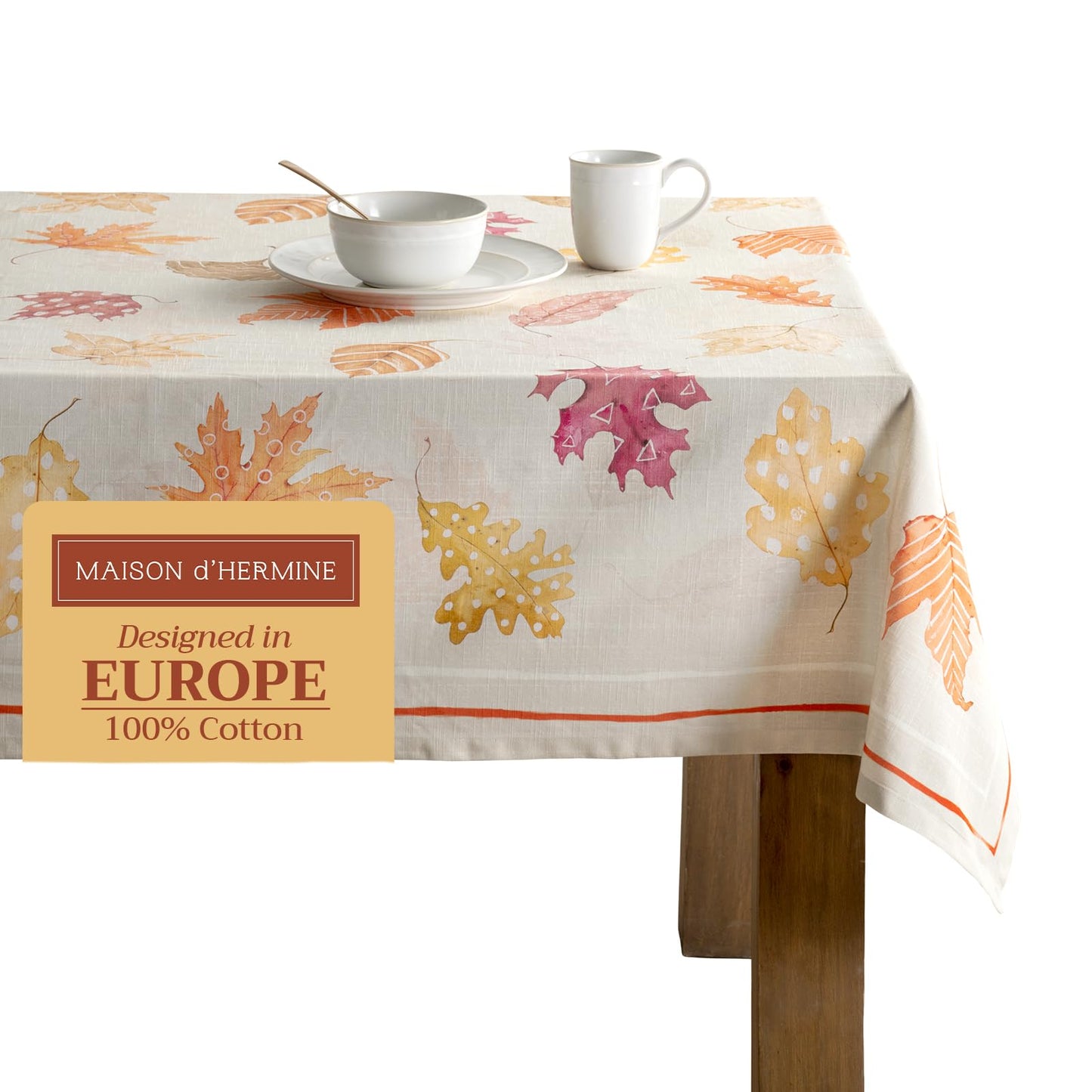 Maison d' Hermine Table Cloth Rectangle Table 100% Cotton 54 x 72 Inches Fall Tablecloth Reusable Everyday Use for Thanksgiving Christmas Decorations Dining Farmhouse Party (Colours of Autumn)