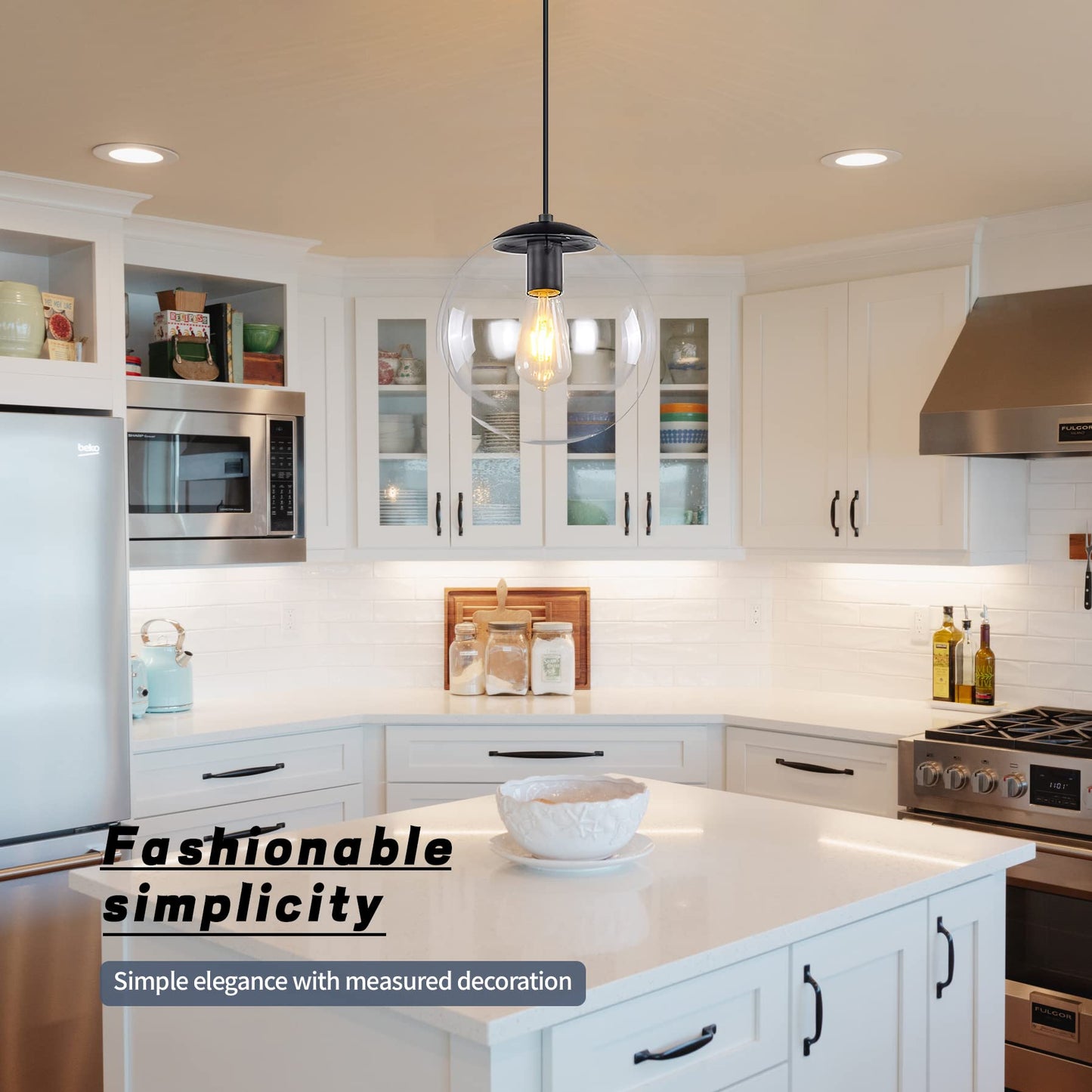 KoKo&Yukina 8 inch Globe Pendant Lighting for Kitchen Island Mid Century Modern Hanging Light Fixture with Clear Globe Glass Black Industrial Hanging Ceiling Lights for Bathroom Entryway (Bulb Incl.)