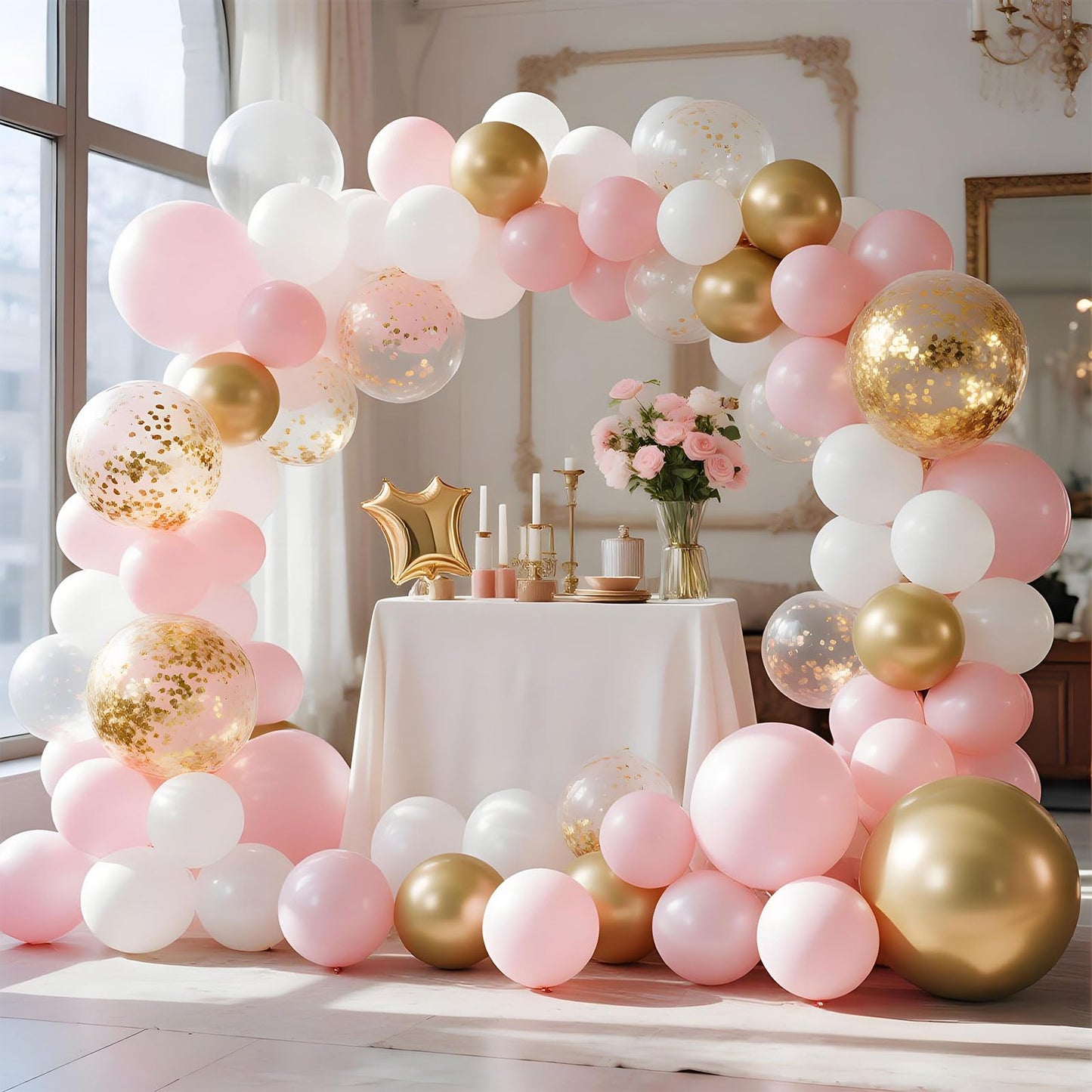Pink Gold Confetti Latex Balloons Kit 35 pcs 12 inch Pink and White Balloon with Metallic Gold Confetti Balloons for Birthday Baby Shower Wedding Girl Birthday Party Decoration