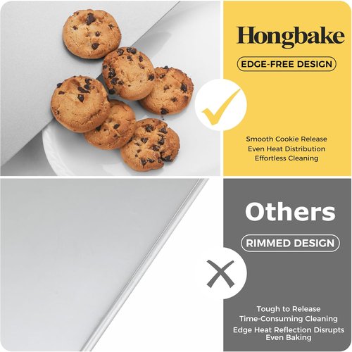 HONGBAKE Large Flat Cookie Sheet Set - Nonstick Insulated Baking Pan | 16" x 14", Grey