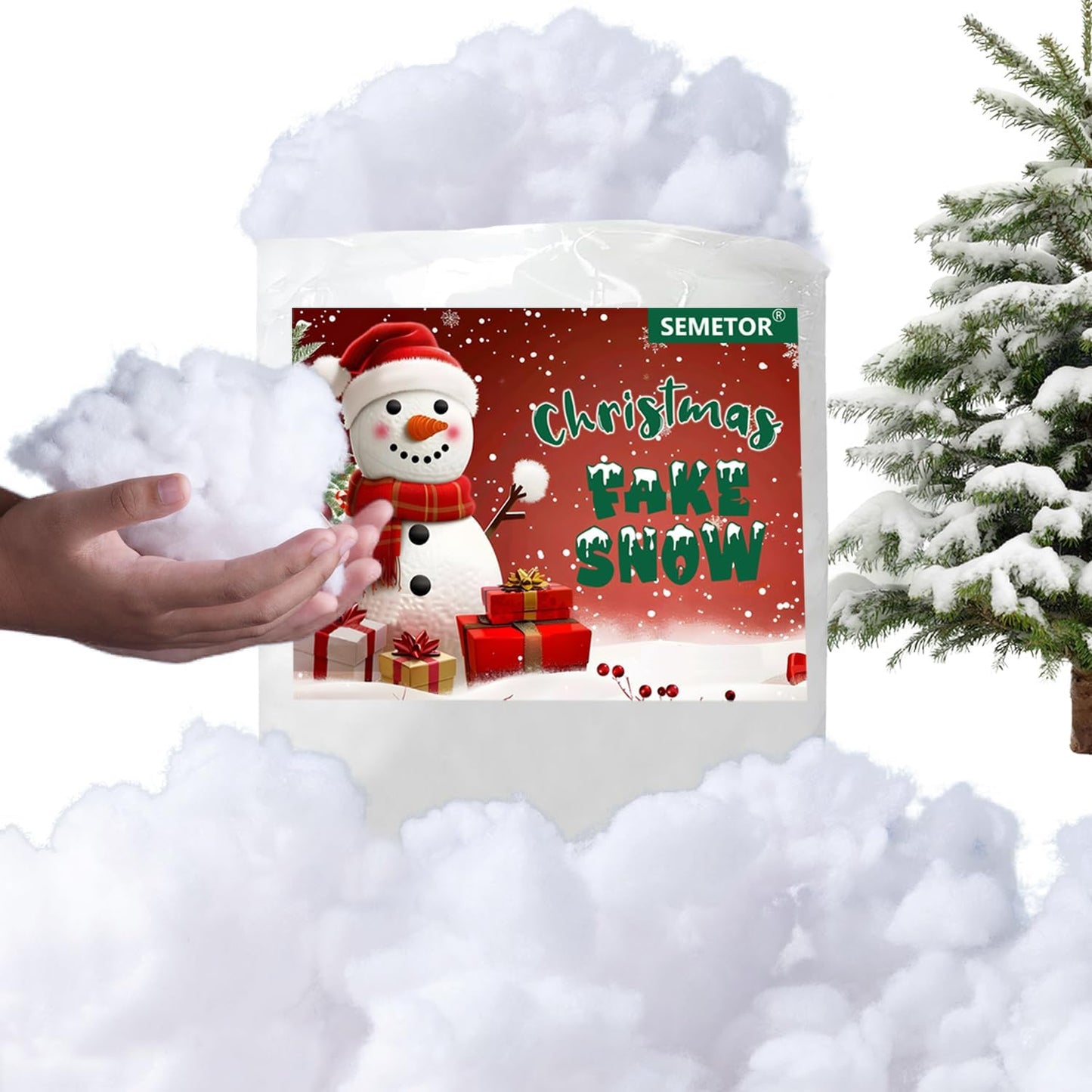 Skiennix Christmas Fake Snow Decor - 1LB Hypoallergenic & Flame-Resistant Artificial Snow Cotton | Easy Fluffing for Winter Decorations