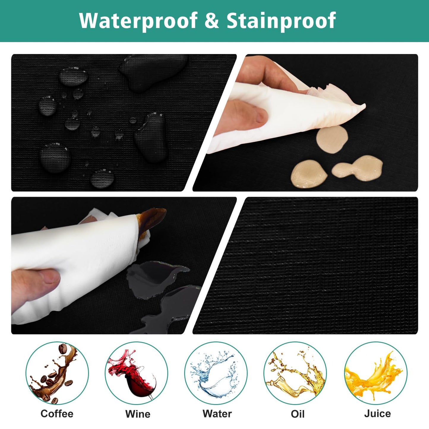 LUSHVIDA Square Fitted Table Cover Card Tablecloth 34x34 inch, 2 Packs Waterproof Elastic Vinyl Table Cloth with Flannel Backing Plastic Picnic Small Tables Top for Kitchen Dining Outdoor Party, Black