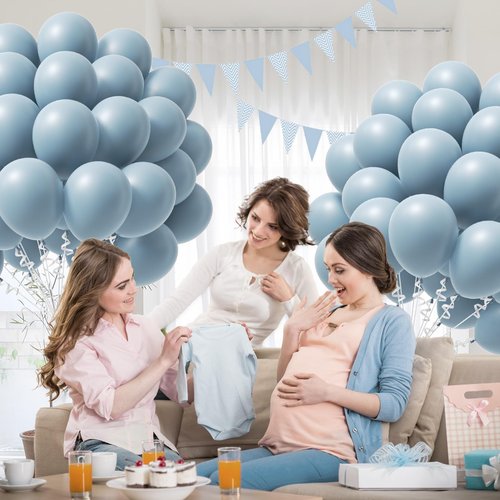 Dusty Blue Balloons 12 inch, Slate Blue Balloons 50pcs for Bridal Shower Gender Reveal Baby Shower Birthday Party Decorations