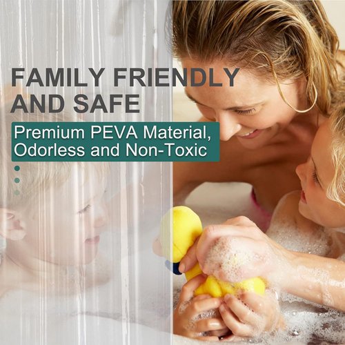 AmazerBath Clear PEVA Shower Curtain - Heavy Duty 8G with Weighted Stones & Rustproof Grommets | 72x72 Inches
