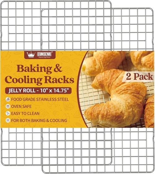 CUNSENR Stainless Steel Cooling Rack - Heavy Duty 10" x 14.75" for Baking & Roasting | Dishwasher Safe - 2 Pack
