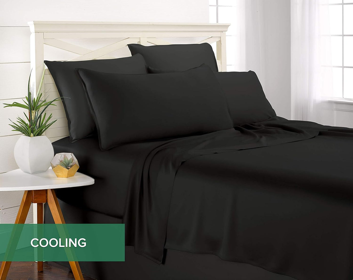Pure Bamboo Split King Sheets - 100% Organic Viscose Bed Sheet Set, Soft & Cooling, Black