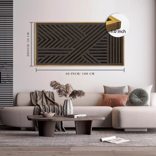 IARTTOP Extra Large Black Wood Wall Art - 20x40 Inch Framed Abstract Geometric Decor for Modern Spaces