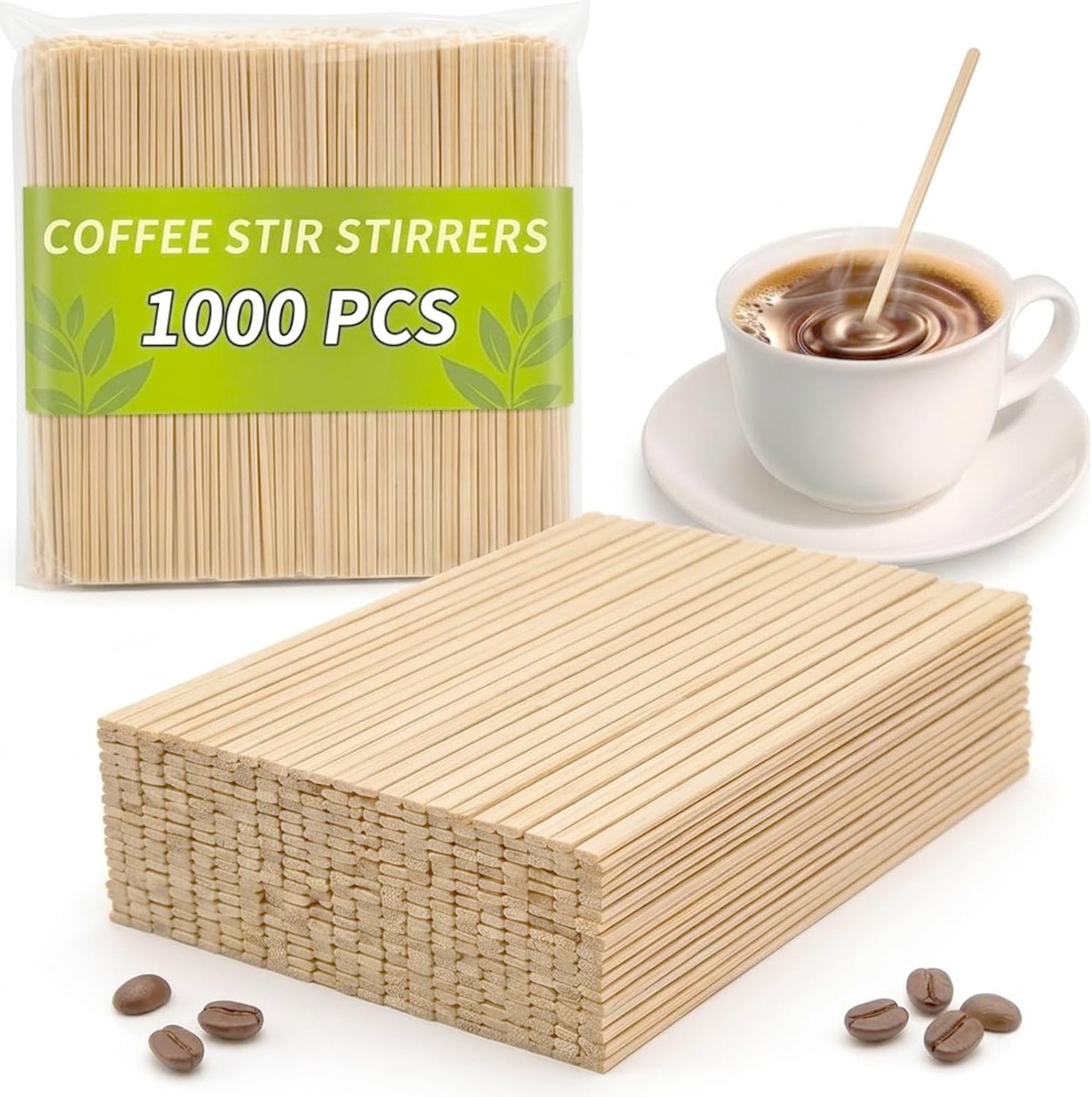 1000PCS Coffee Stirrers - Bamboo Coffee Stir Sticks Disposable Hot Drink Beverage Stirring Swizzle Stir Sticks For Coffee Milk Juice Cocktail Chocolate For Party Bar 5.5 Inch Square