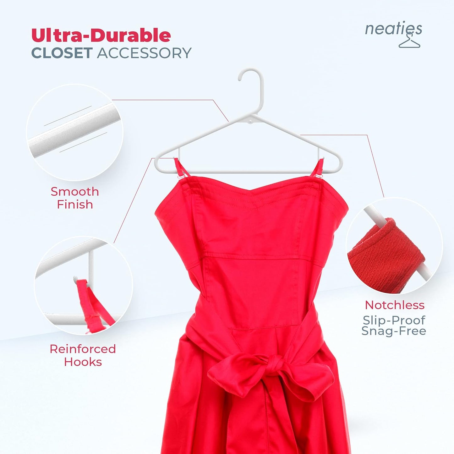 Neaties Plastic Hangers - 30 Pack | Made in the USA - 6lb Capacity for Dresses, Shirts, and Pants - White
