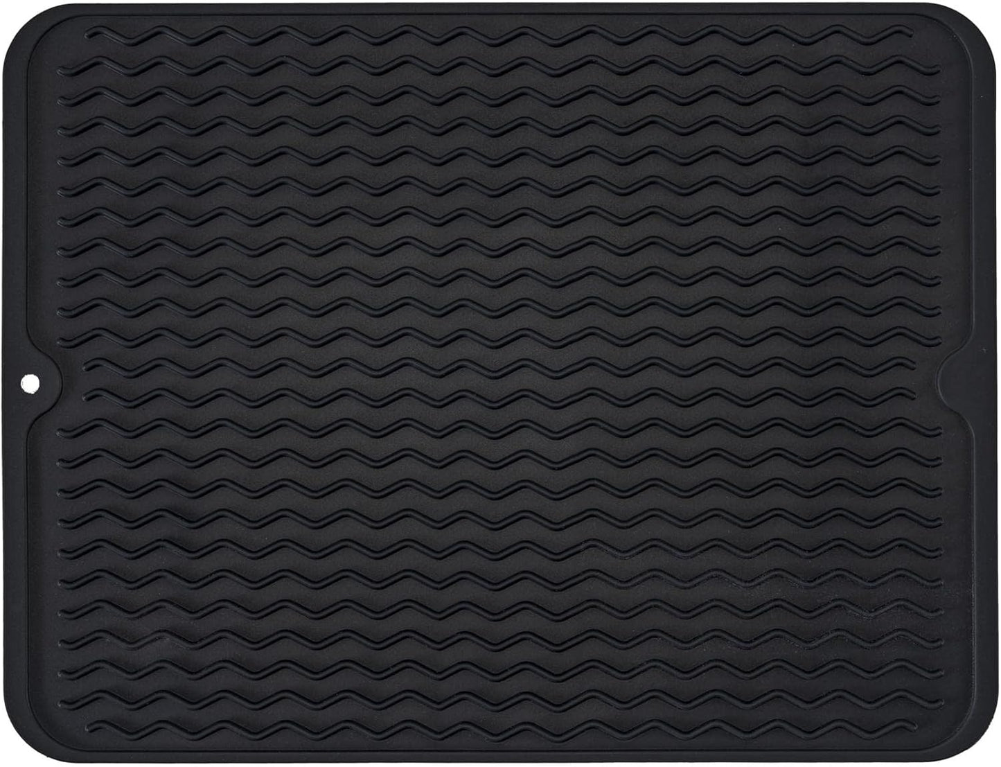 Skiennix Silicone Dish Drying Mat - Non-Slip, Heat-Resistant Kitchen Drainer | Large 16" x 12", Black