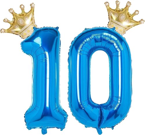 10 Number Balloon - Blue 40 Inch Big Foil Crown - Helium 10th Birthday Party Decorations