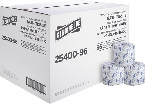 Genuine Joe Bath Tissue - 2-Ply Softness | 400 Sheets per Roll | 96 Count, 3" x 4" Size