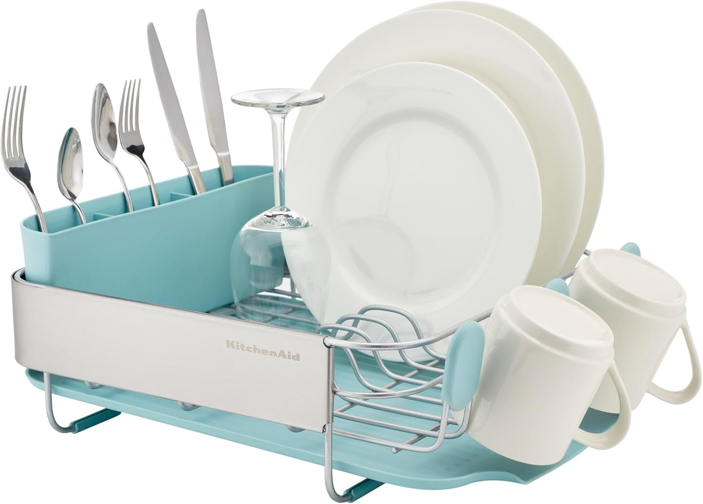KitchenAid Compact Dish Rack - Rust Resistant with Removable Flatware Caddy | 12.63 x 15.87 Inch, Mineral Water