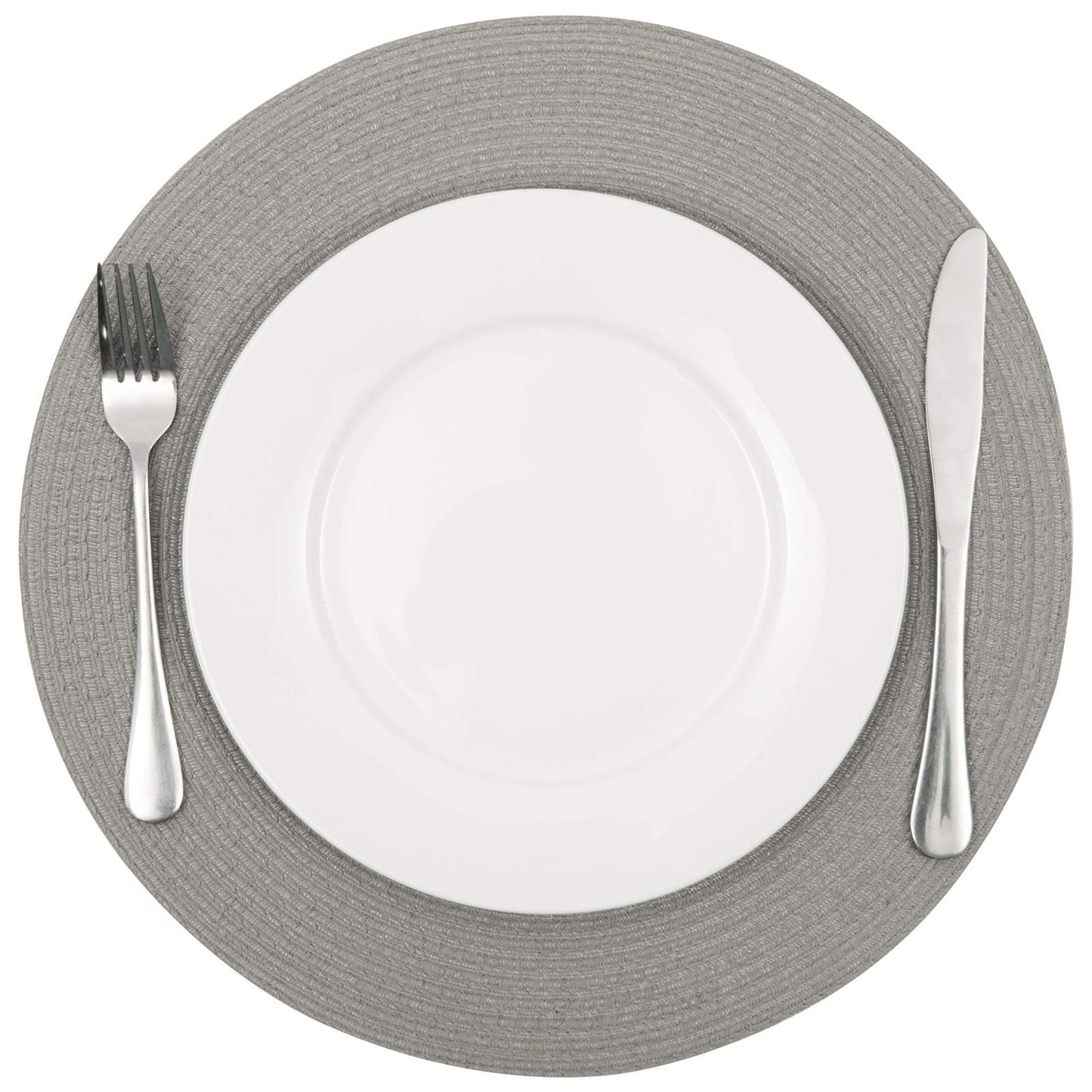SHACOS Round Braided Placemats Set of 8 Washable Fabric Heat Resistant 15 inch Grey Round Table Mats for Dining Tables (Gray, 8)
