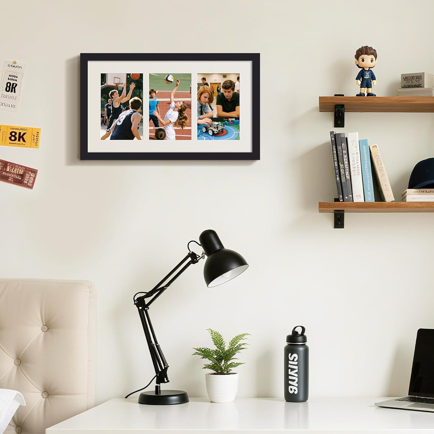 Upsimples 8x14 Collage Picture Frame - Display 3 Photos (4x6) with Mat or 8x14 Without Mat, Black