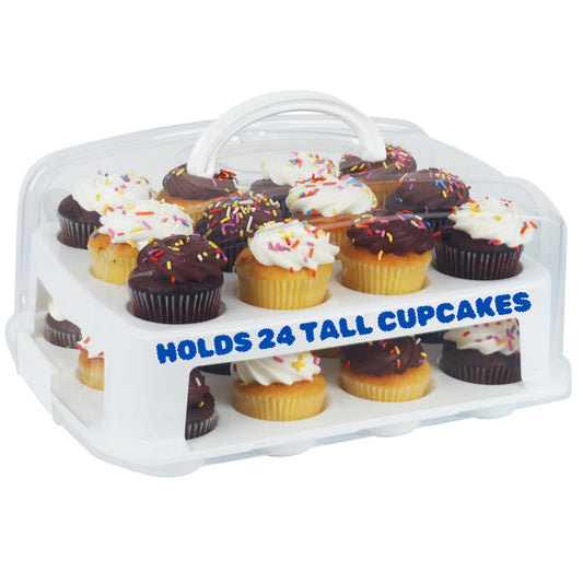Extra Tall Cupcake Carrier 24 Count, 24 Cupcake Holder with Lid -Spacious 3.5” Tall Tiers Accommodate 24 Tall Frosted Cupcakes, Won't Smush! Cupcakes Containers Muffin Storage Container/Muffin Holder