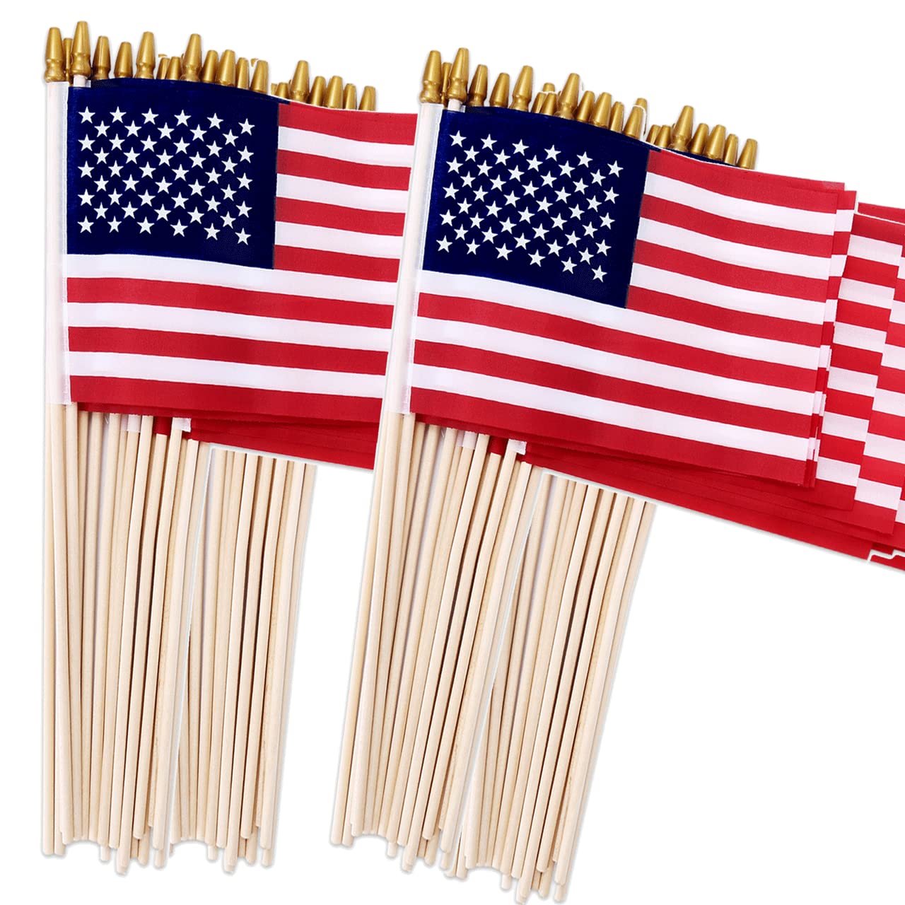 100 Pack Small American Flags on Stick, 4x6 Inch Small US Flags/American Flags for Outside, Mini Hand Held Stick Flags, Memorial Day,250 Anniversary, 4th of July Decorations,Patriotic Decorations