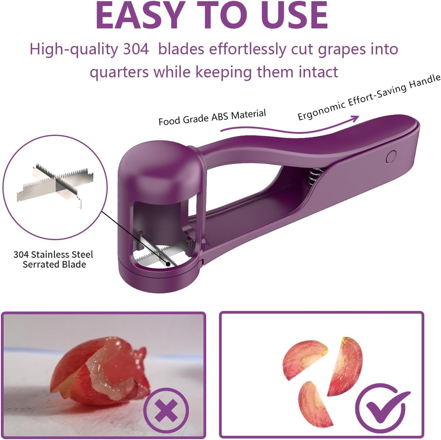 Luvan Grape Cutter for Toddlers 1-3 | Stainless Steel Fruit Slicer - Purple, Ideal for Salad & Cake Decor