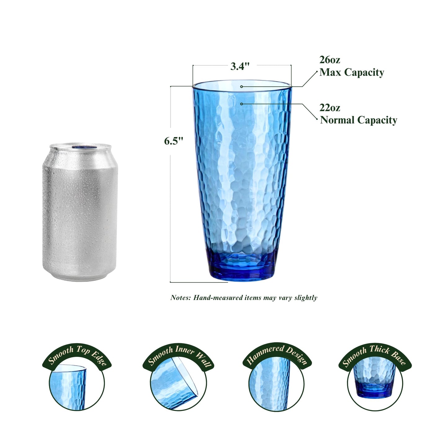 MIYOPESI 26oz Colorful Acrylic Glasses Drinkware (Set of 8), Hammered Design Shatter-Proof Plastic Cups, Reusable Plastic Drinking Tumblers, Stackable, BPA-Free, Dishwasher-Safe…