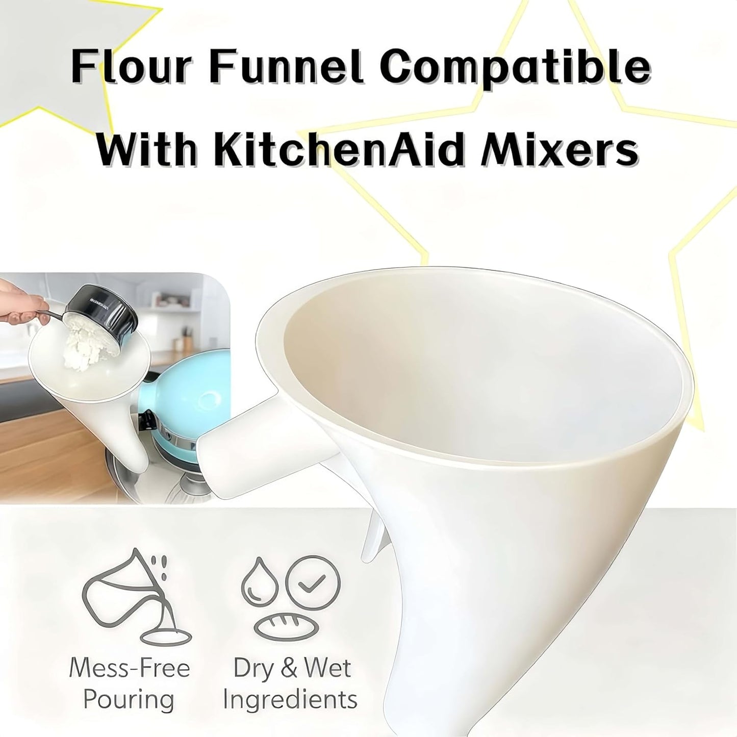 KitchenAid Flour Funnel - Anti-Splash Attachment for 5 Qt Tilt-Head Mixer | Dishwasher Safe, No-Mess Baking Tool (Black)