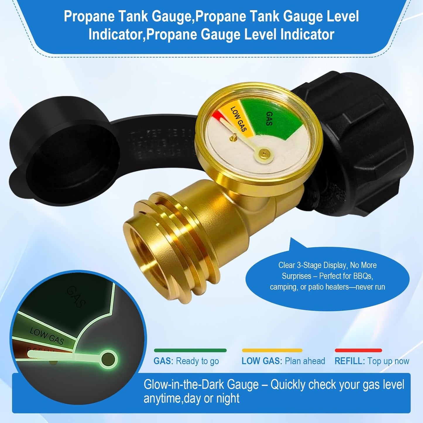 Propane Tank Gauge - Universal Level Indicator for 5-40 lb LP Tanks | Easy-to-Read Color-Coded Gas Pressure Meter (2 PCS)