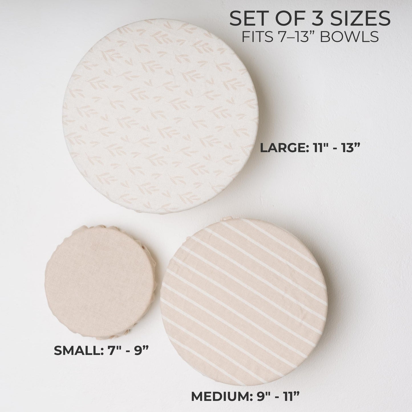 Beautiful Linen Cotton Blend Bowl Covers for Bread Proofing - Reusable Set of 3 in Varying Sizes Easily Fit Your Bowls 7" to 13" - Durable Fabric Covers, Ideal Sourdough Bread Baking Accessories