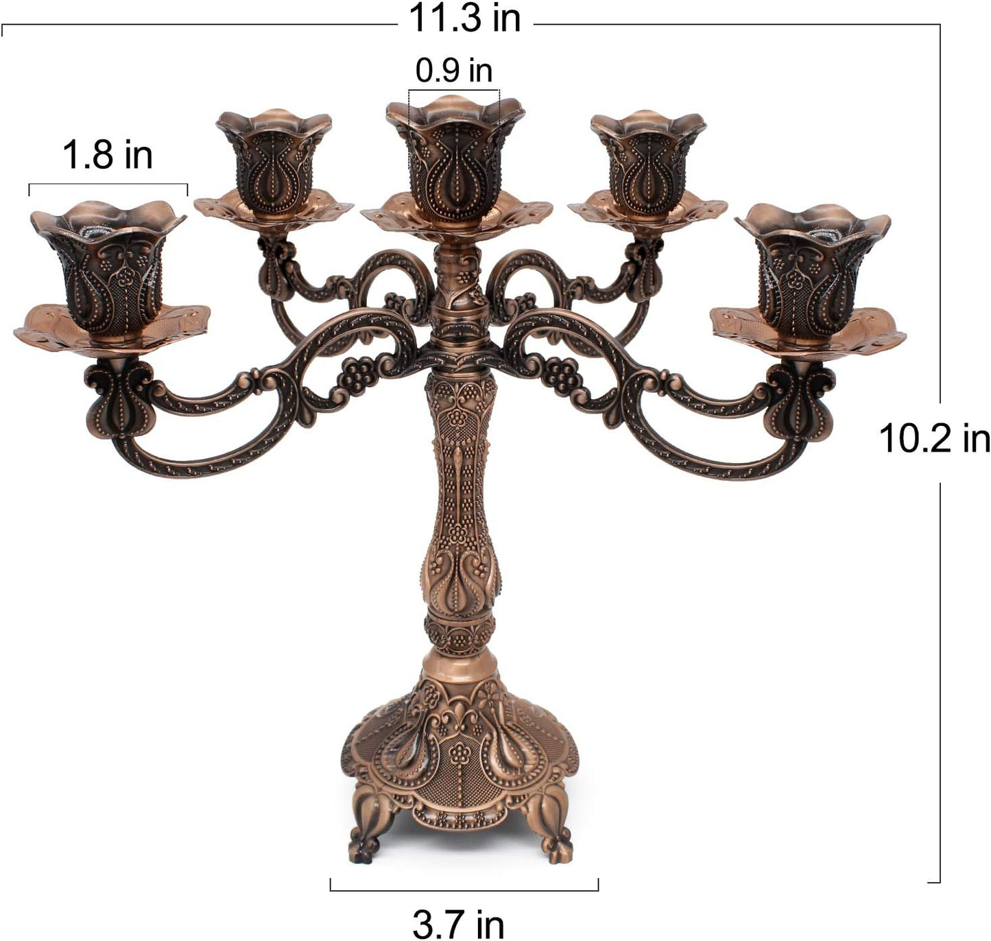 Skiennix Metal Candelabra - 5-Candle Holder for Weddings & Events | 10.1 Inch Tall, Red Bronze Finish