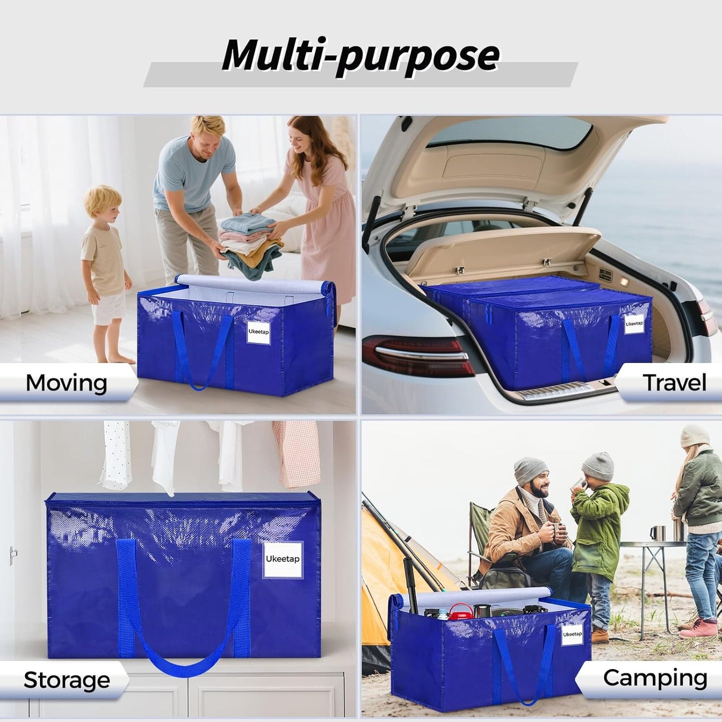 Skiennix Extra Large Heavy-Duty Moving Bags - 16 Pack Blue Storage Totes with Reinforced Handles & Zippers