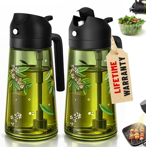 COOLMI Olive Oil Sprayer - 2-in-1 Food-Grade Glass Dispenser Set, 16oz/470ml, Black