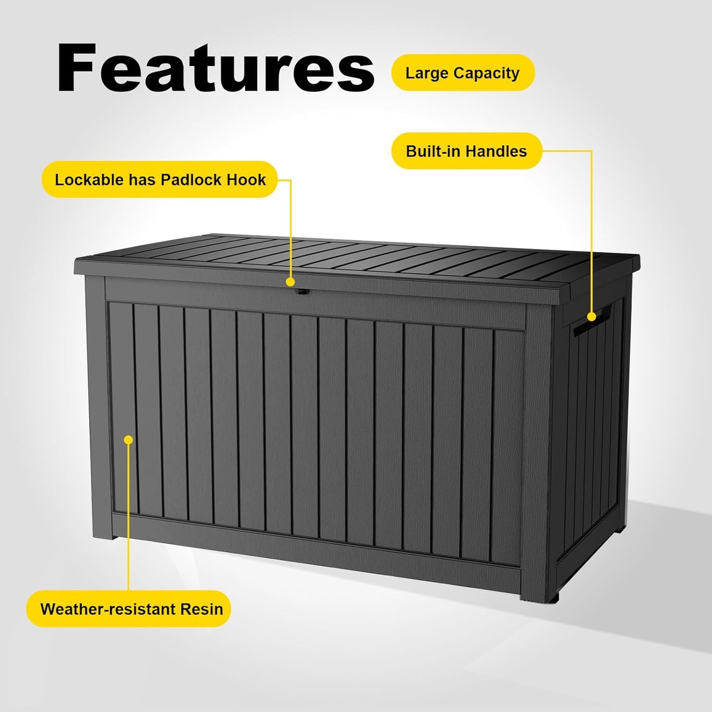 Skiennix 260 Gallon Outdoor Deck Box - Lockable Waterproof Storage for Garden Tools & Cushions | Black