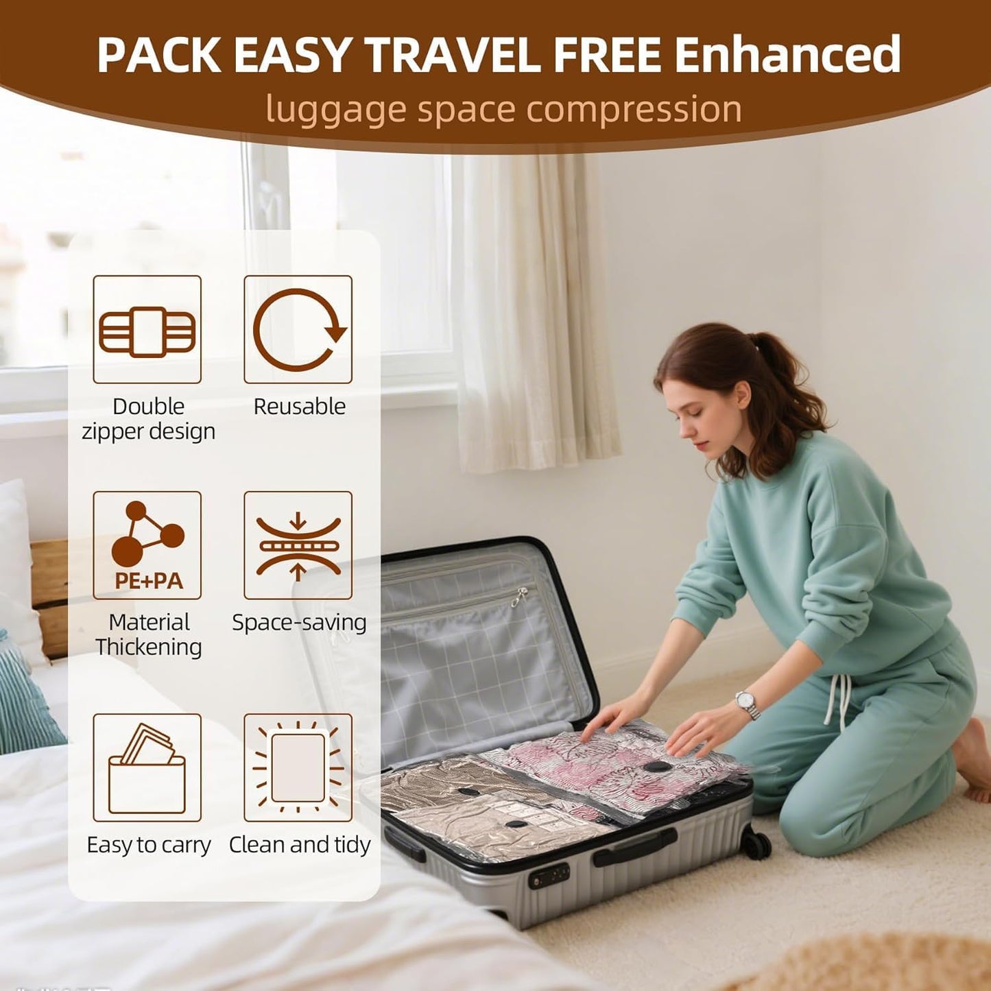 Skiennix Travel Vacuum Storage Bags - 9 Pack Carry-On Size for Luggage | Space Saver for Clothes