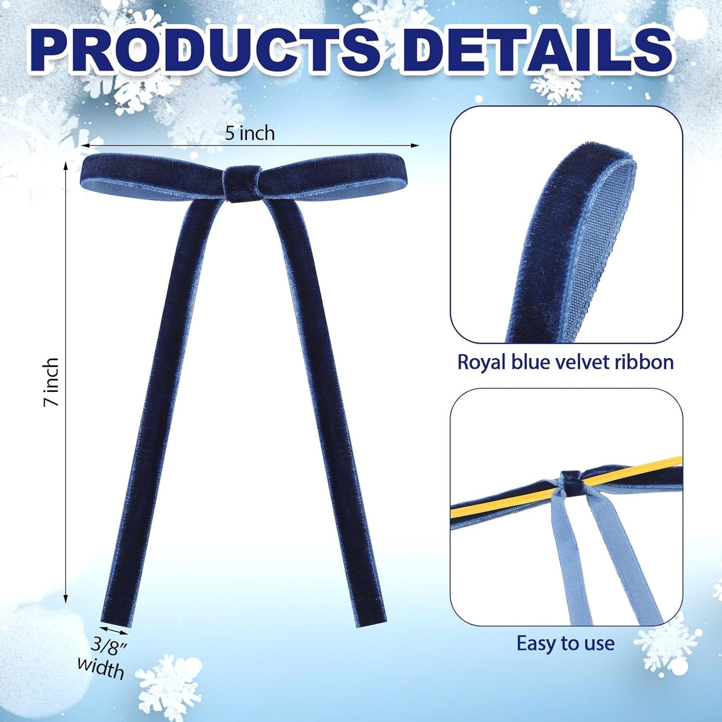 Skiennix Velvet Bows - 24 Pcs Vintage Ribbon for Christmas Tree & Crafts | Navy Blue, 5x7 Inch