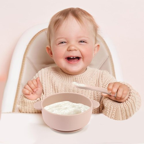 Eascrozn Silicone Baby Feeding Set - 3 Suction Bowls & 3 Spoons | BPA-Free, Microwave & Dishwasher Safe