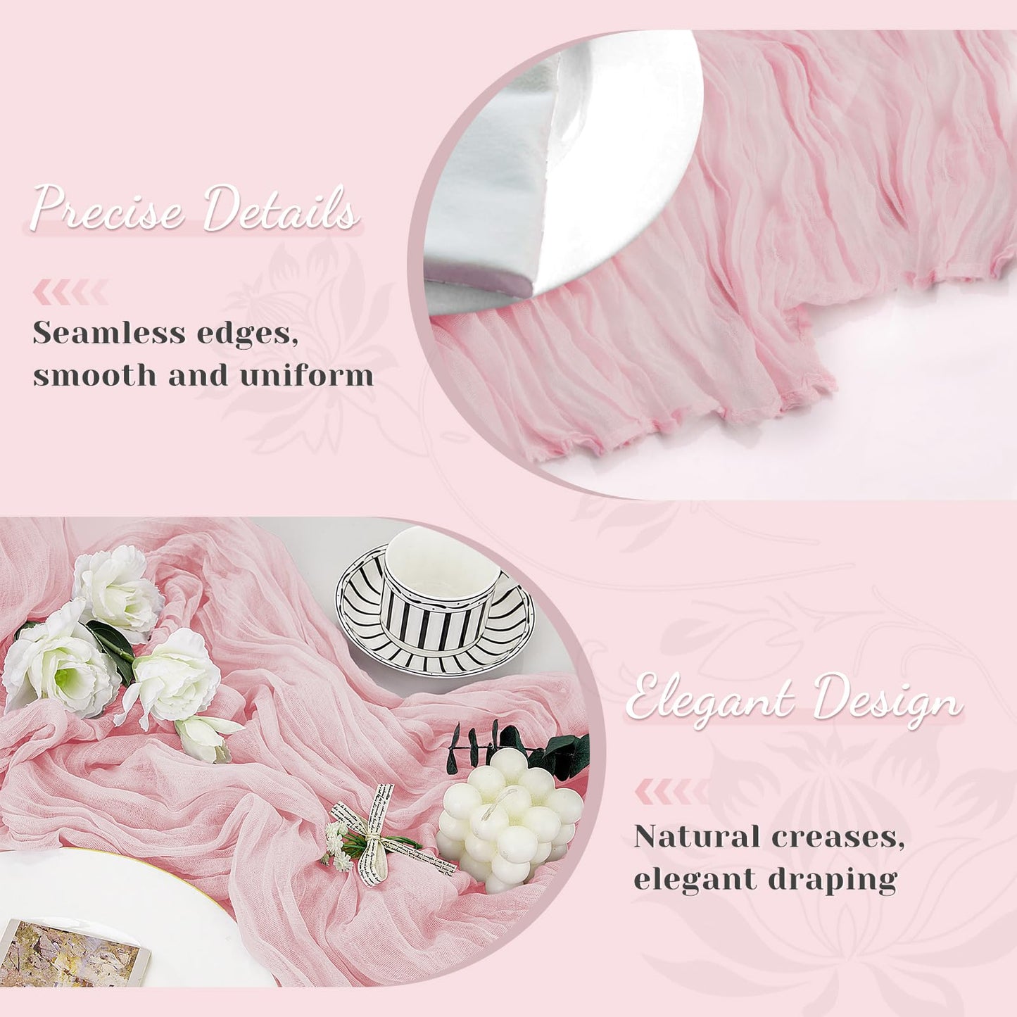 Pink Table Runner, 10 Ft Spring Table Runner, Gauze Rustic Cheesecloth Table Runners for Wedding, Party, Baby & Bridal Shower, 120 in Boho Table Runners for Easter, Mother's Day