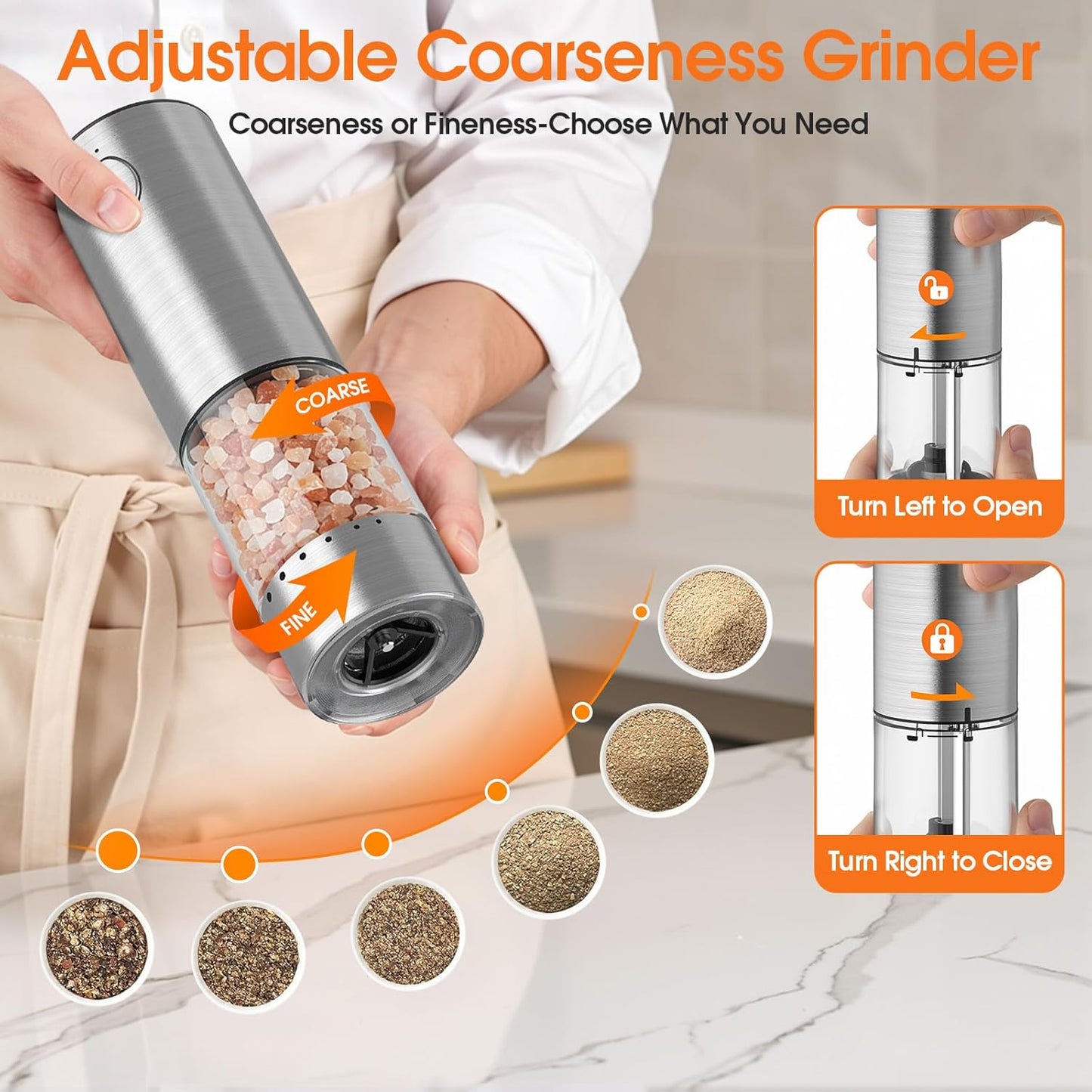 WOWBOX Electric Salt and Pepper Grinder Set - 2 PCS Stainless Steel, Rechargeable with 95L Capacity