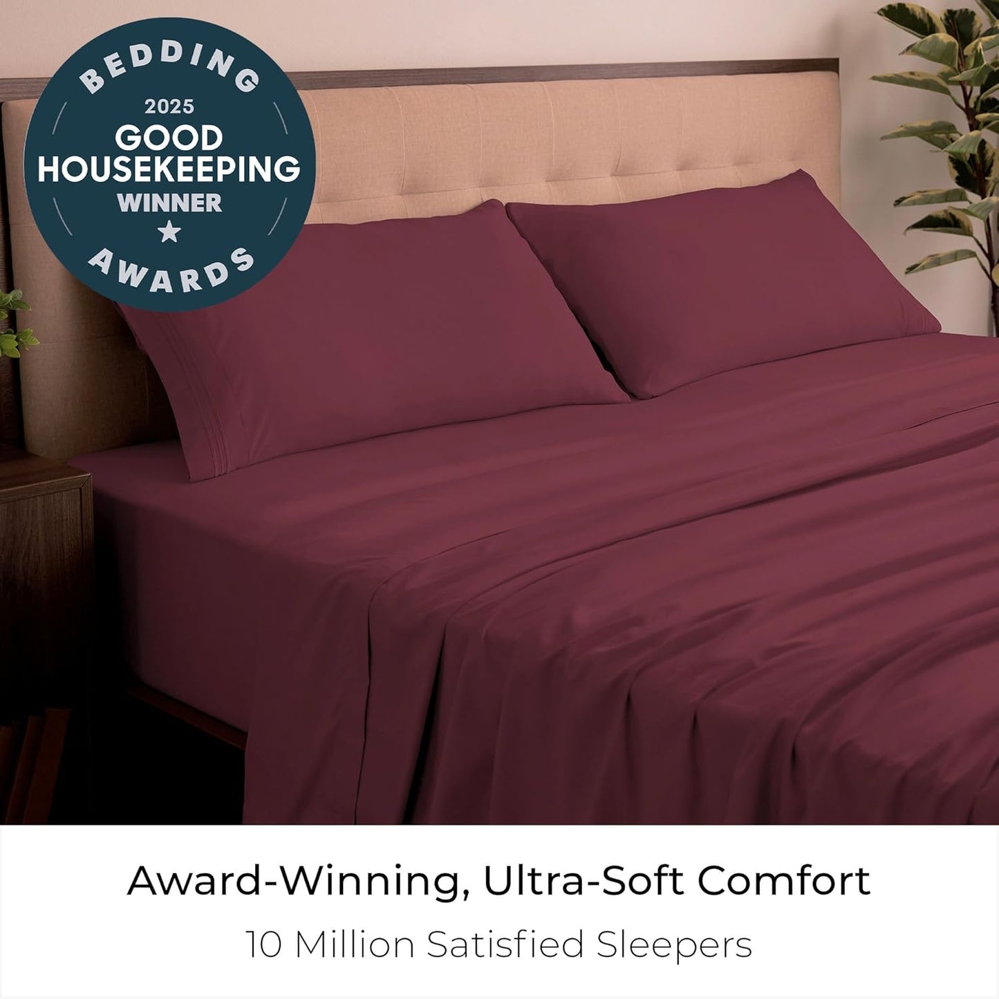Mellanni King Sheets Set - 4 PC Hotel Luxury Bedding | Extra Soft, Cooling, Wrinkle-Resistant (King, Burgundy)
