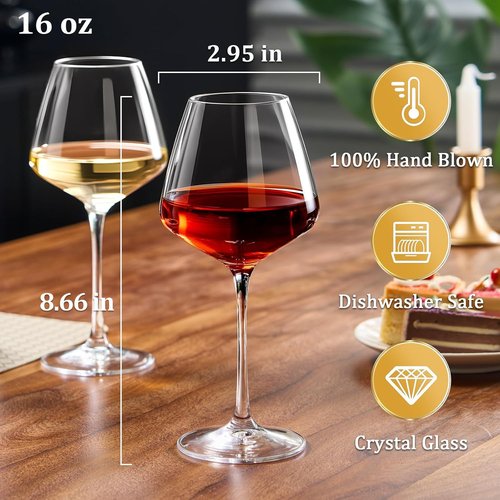Haoxishui Burgundy Wine Glasses Set of 4-16oz Hand Blown White & Red Wine Glasses, Clear Lead-Free Glassware for Women, Men, Wedding Gifts & Birthday