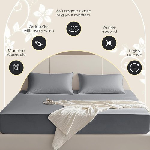 FreshCulture Queen Fitted Sheet - Premium Hotel-Quality Ultra Soft Microfiber - Elegant Dark Grey