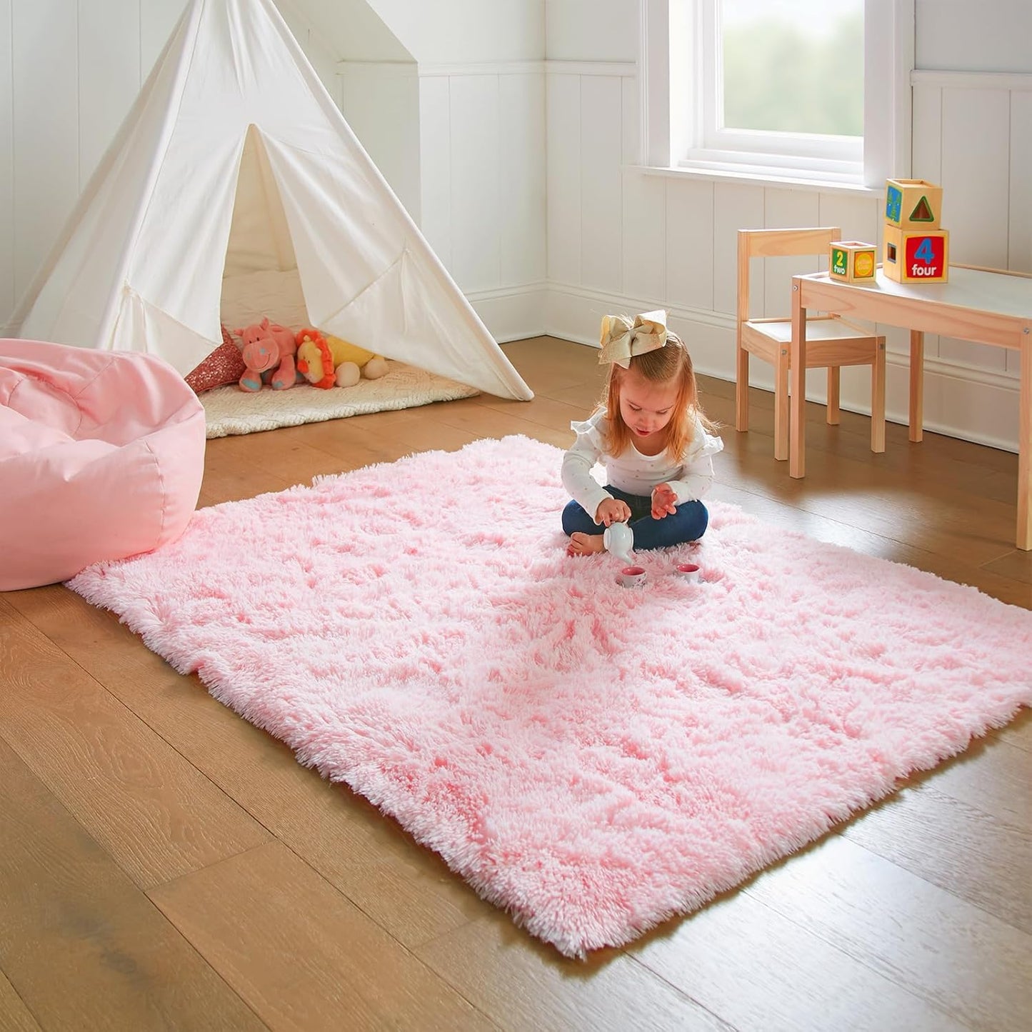 Ophanie 3x5 Pink Area Rug - Non-Slip Fluffy Carpet for Bedroom & Dorm Decor | Aesthetic Nursery Essential