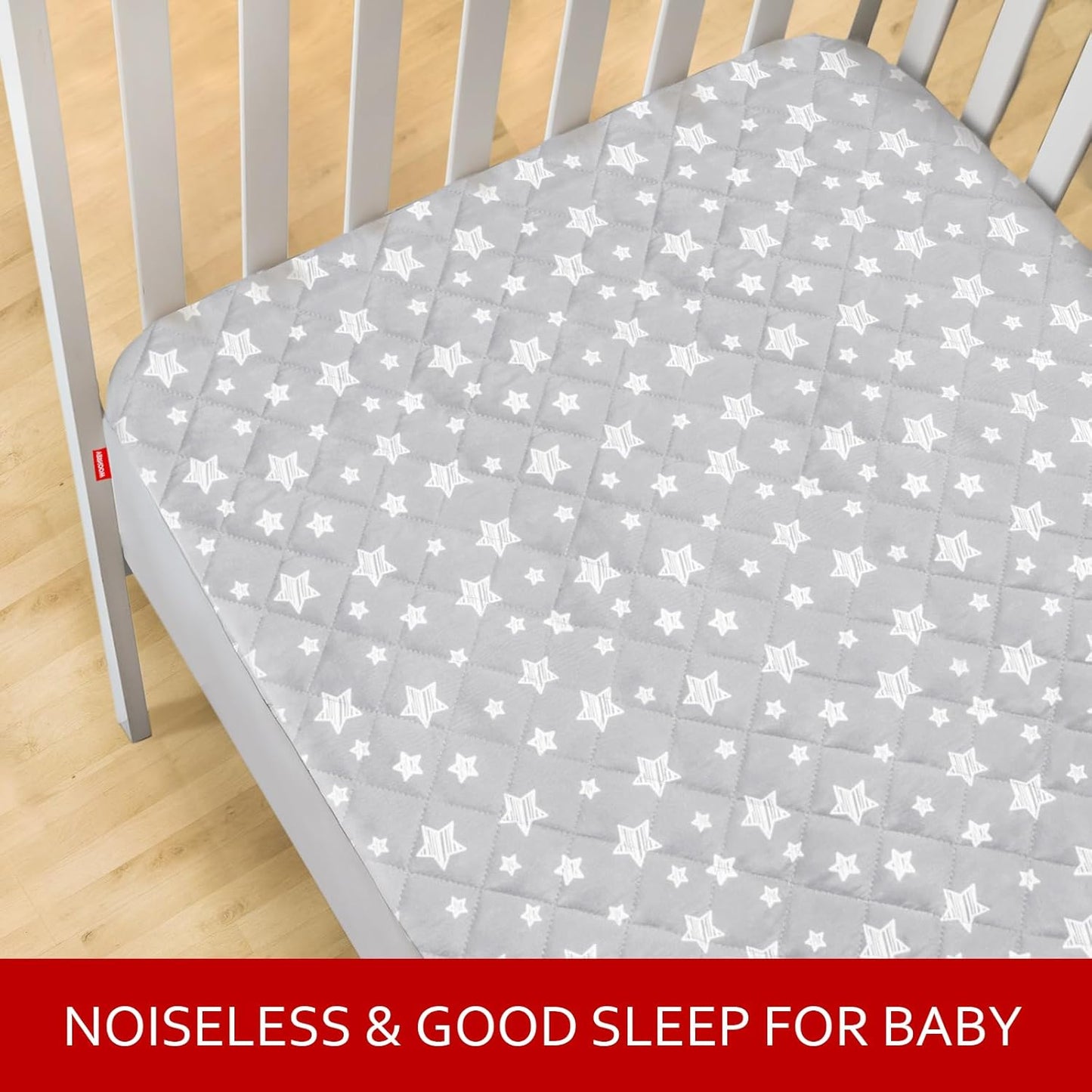 Skiennix Crib Mattress Protector - Waterproof Quilted Pad Cover, Extra Soft & Breathable | 52" x 28", Grey & White Star (2 Pack)