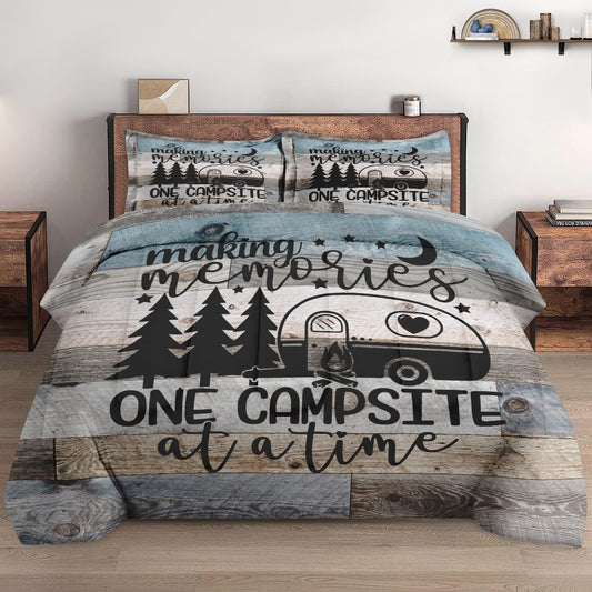 WeCozy Queen Size Comforter Set with 2 Pillowcases, Inspirational Vintage Winter Retro Camp Soft 3 Pcs Bedding Set for Kids and Adults Bedroom Bed Decor