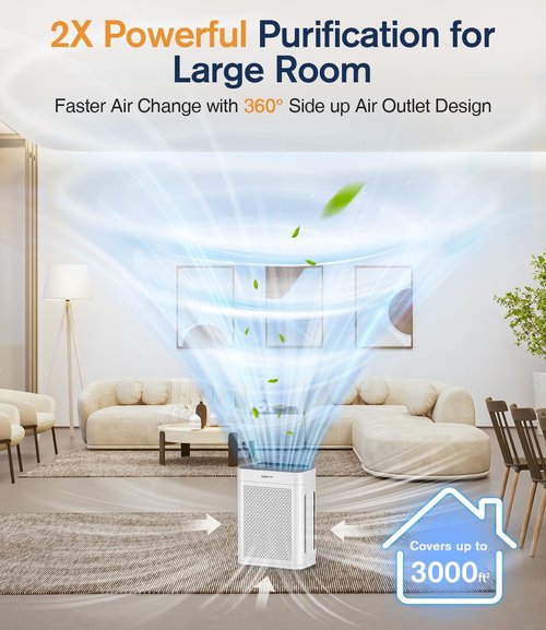 DBFIT HEPA Air Purifier - Double-Sided Design with Washable Filter | Ideal for Large Rooms up to 3000 sq.ft.