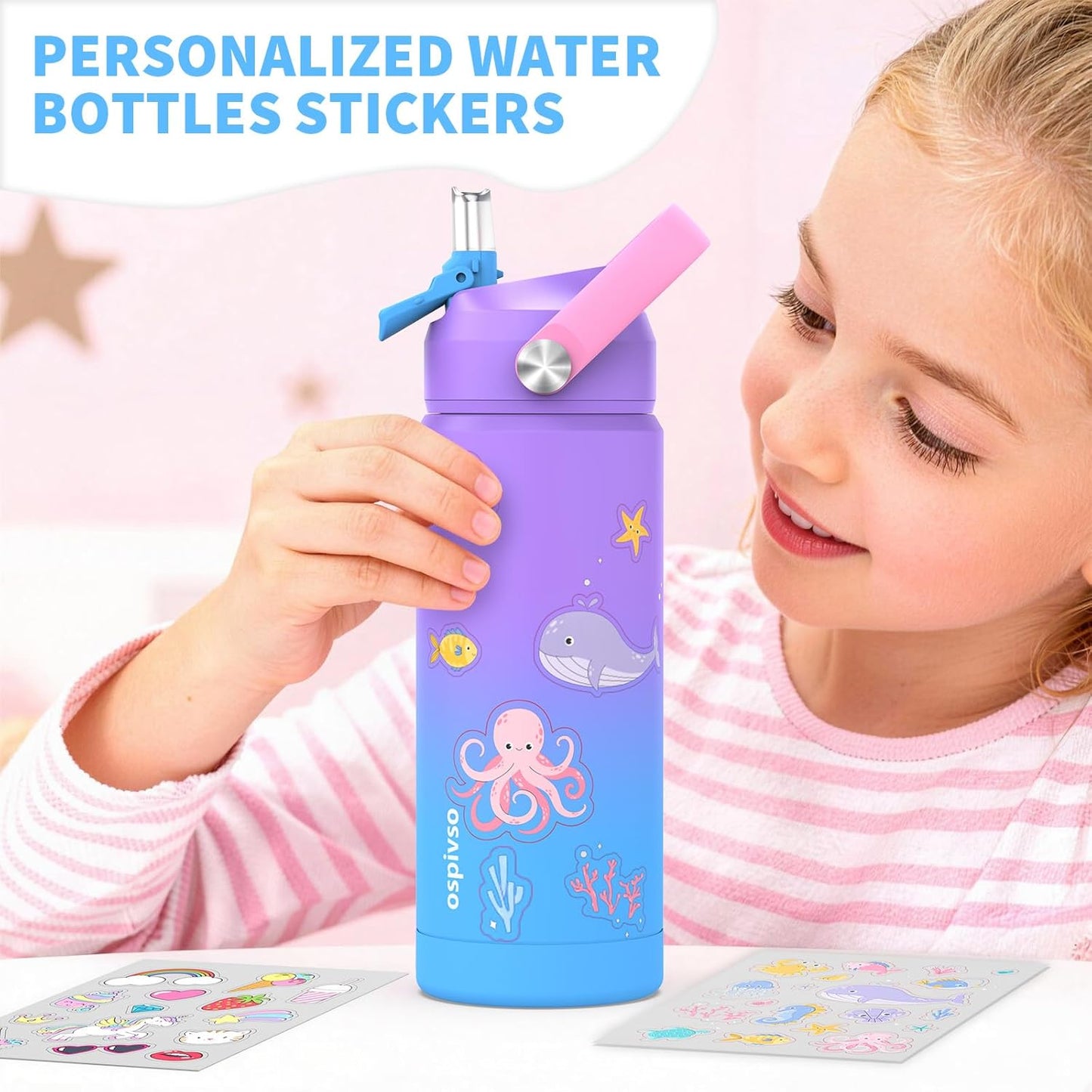 Skiennix Kids Purple Water Bottle - 18 oz Insulated Stainless Steel Cup with Straw | Leakproof Design