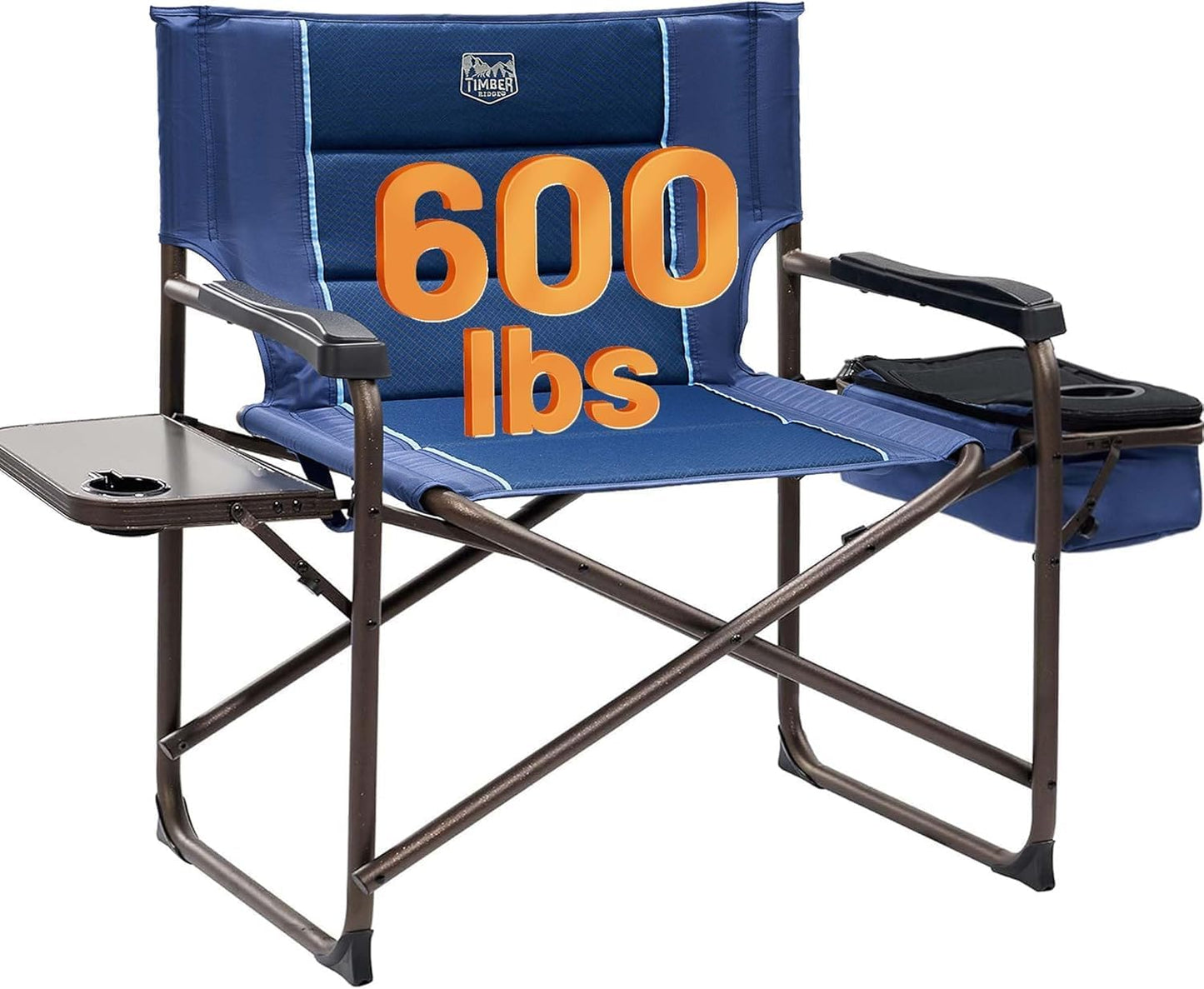 Timber Ridge XXL Oversized Directors Chair - Heavy Duty 600lbs Camping Chair with Cooler Bag & Table | Blue