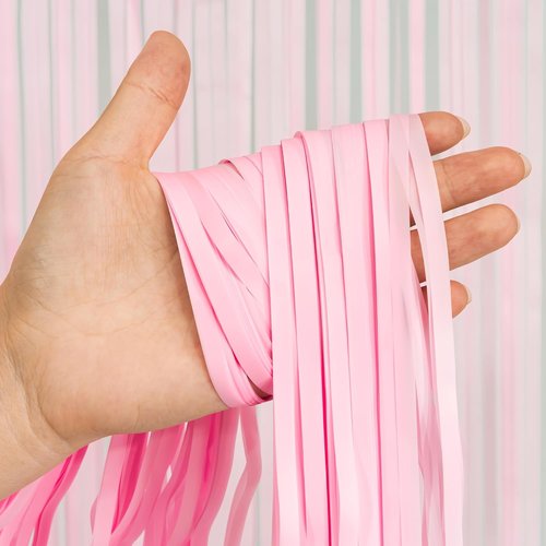 GREATRIL Pastel Pink Party Backdrop - Baby Pink Foil Fringe Streamers for Celebrations | 3.2ft X 8.2ft - 2 Packs