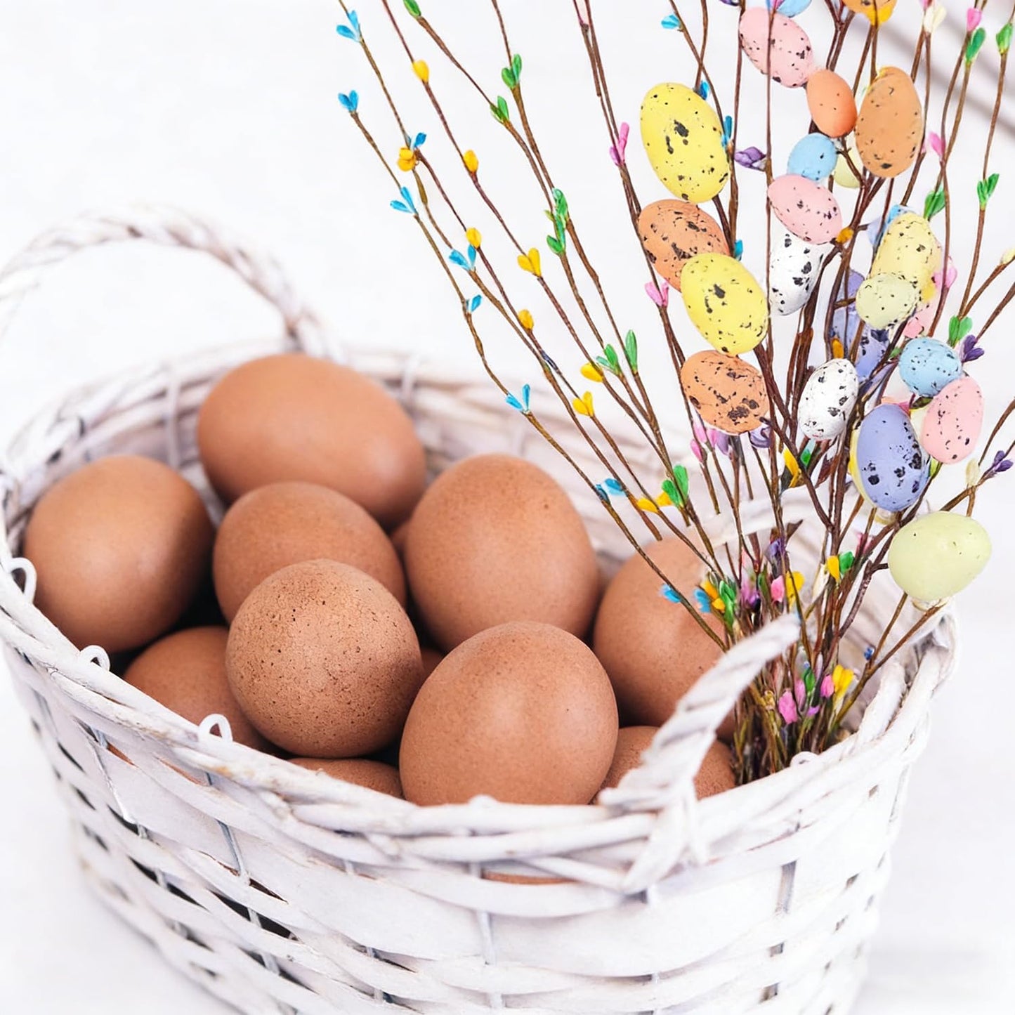 SBOQIXFM Artificial Easter Spray Vines with Pastel Eggs and Berries Spring Floral Stems, Easter Egg Twig Branches for Floral Arrangements, Centerpieces & Wreath Decorations (26 Pcs)